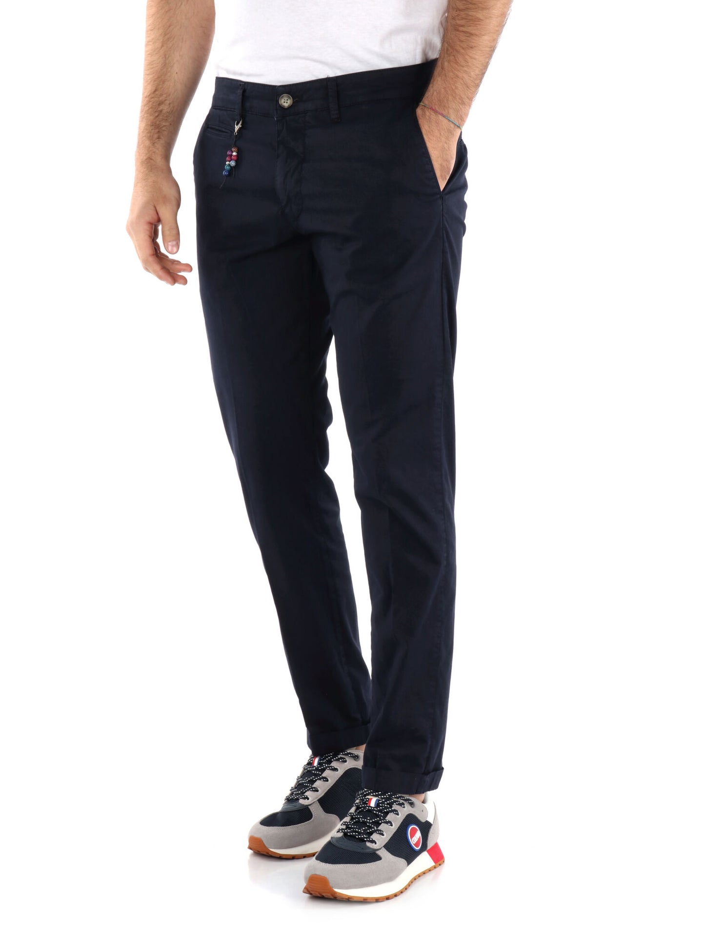 FB Argo Blu, pantalone chino slim da uomo in cotone blu
