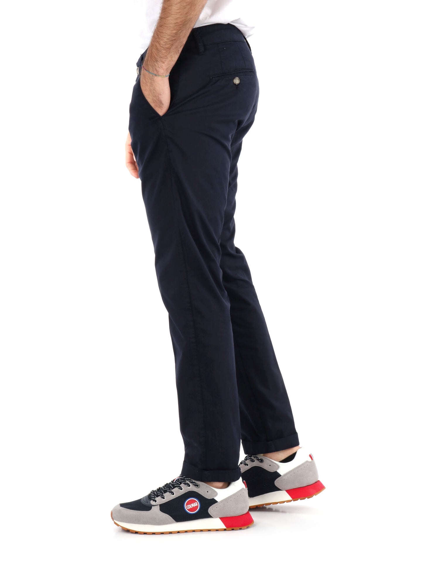 FB Argo Blu, pantalone chino slim da uomo in cotone blu