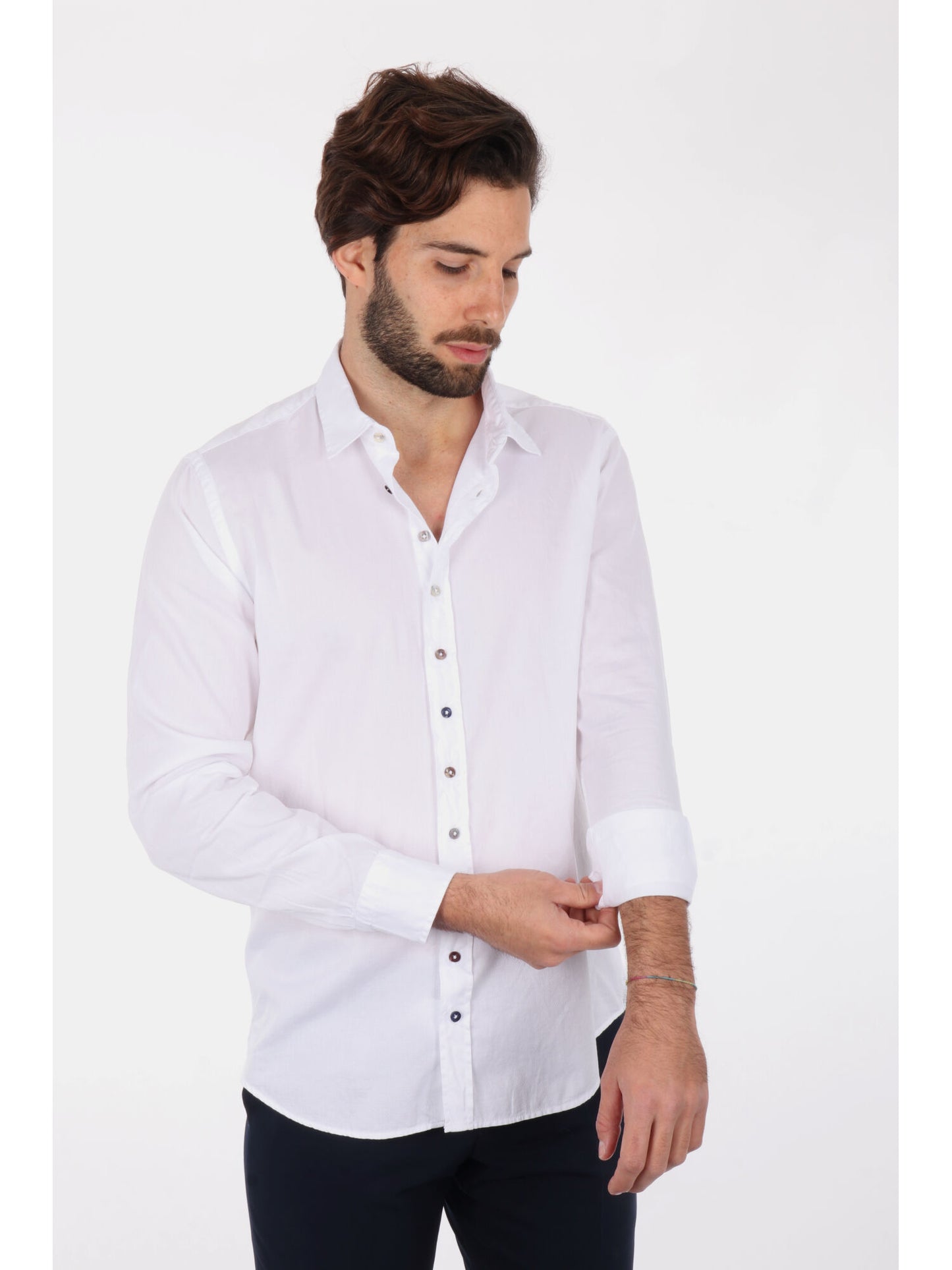 Camicia da uomo Benfica 369 bianca con collo italiano classico