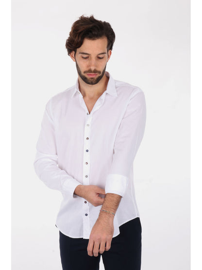 Camicia da uomo Benfica 369 bianca con collo italiano classico