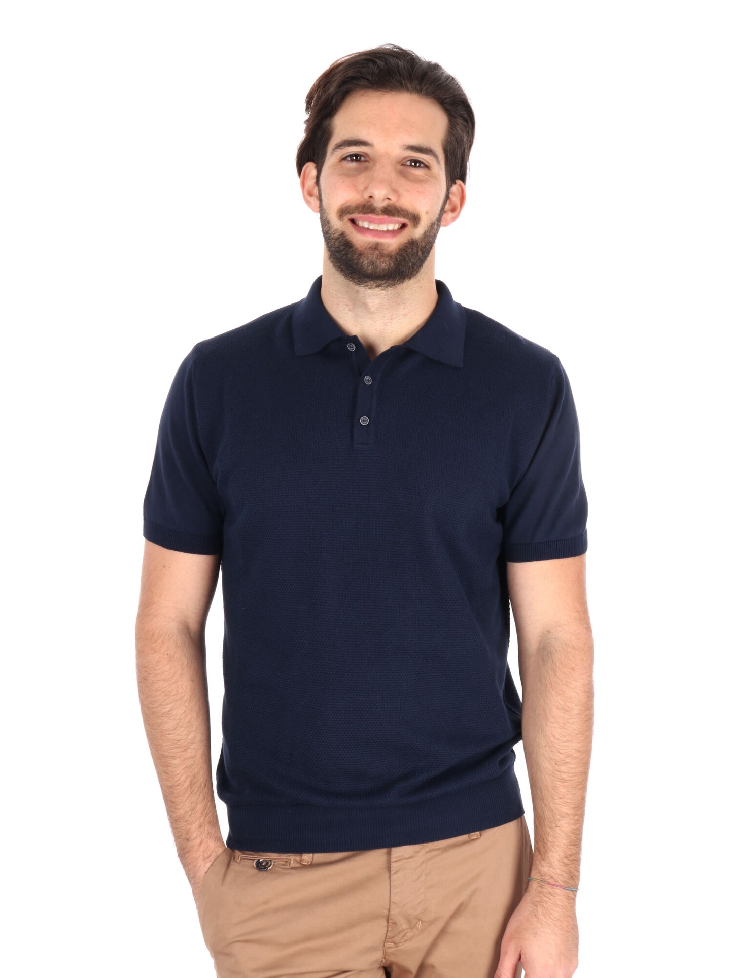 Polo in cotone FB Bindi K228 da uomo blu con collo italiano