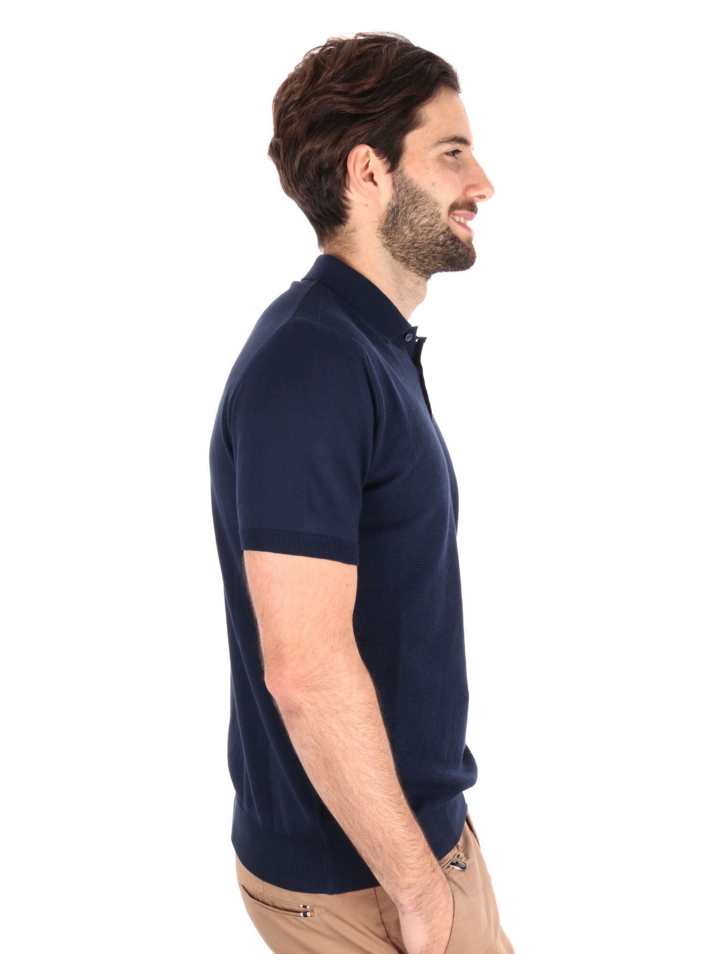 Polo in cotone FB Bindi K228 da uomo blu con collo italiano