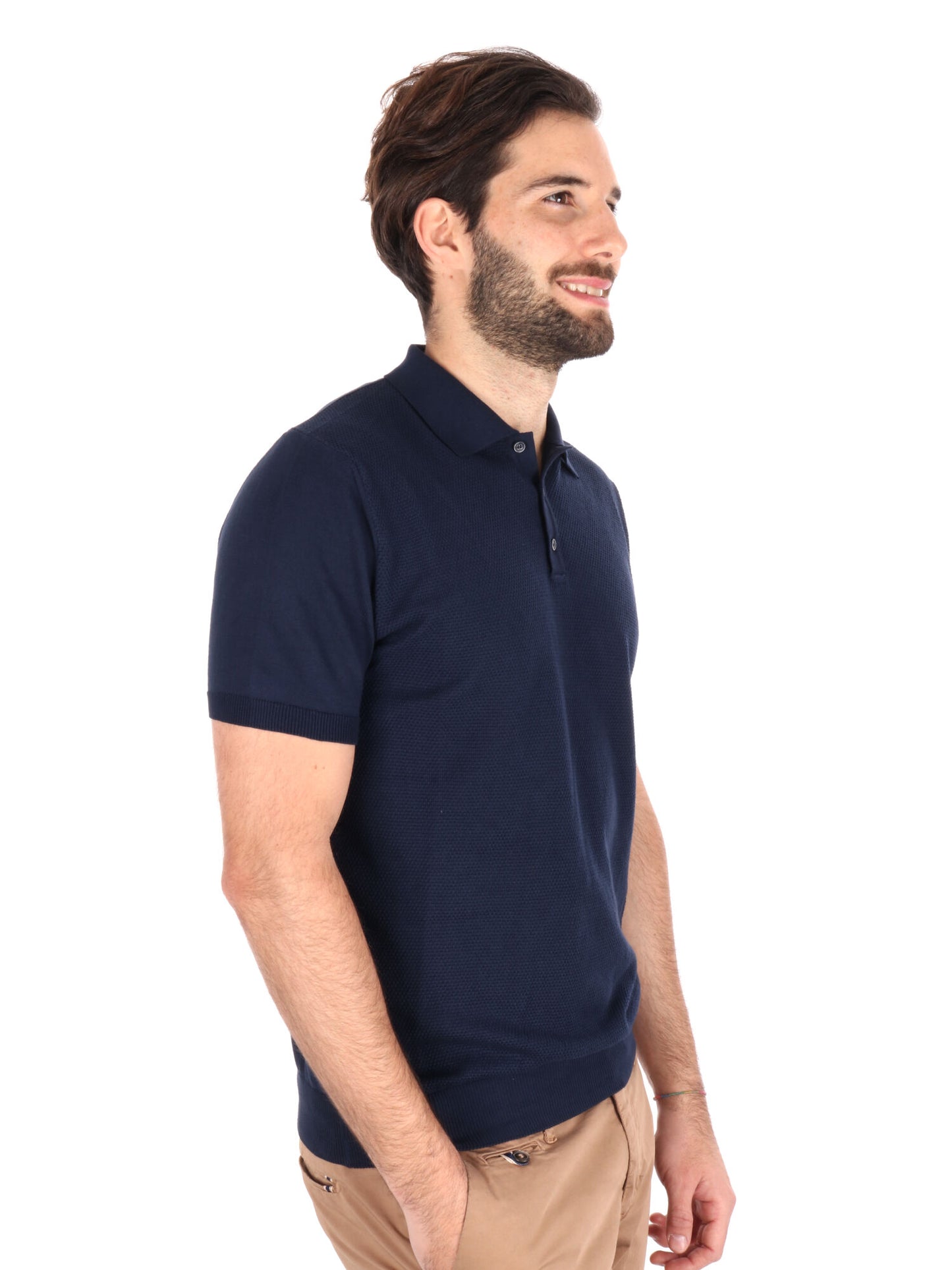 Polo in cotone FB Bindi K228 da uomo blu con collo italiano