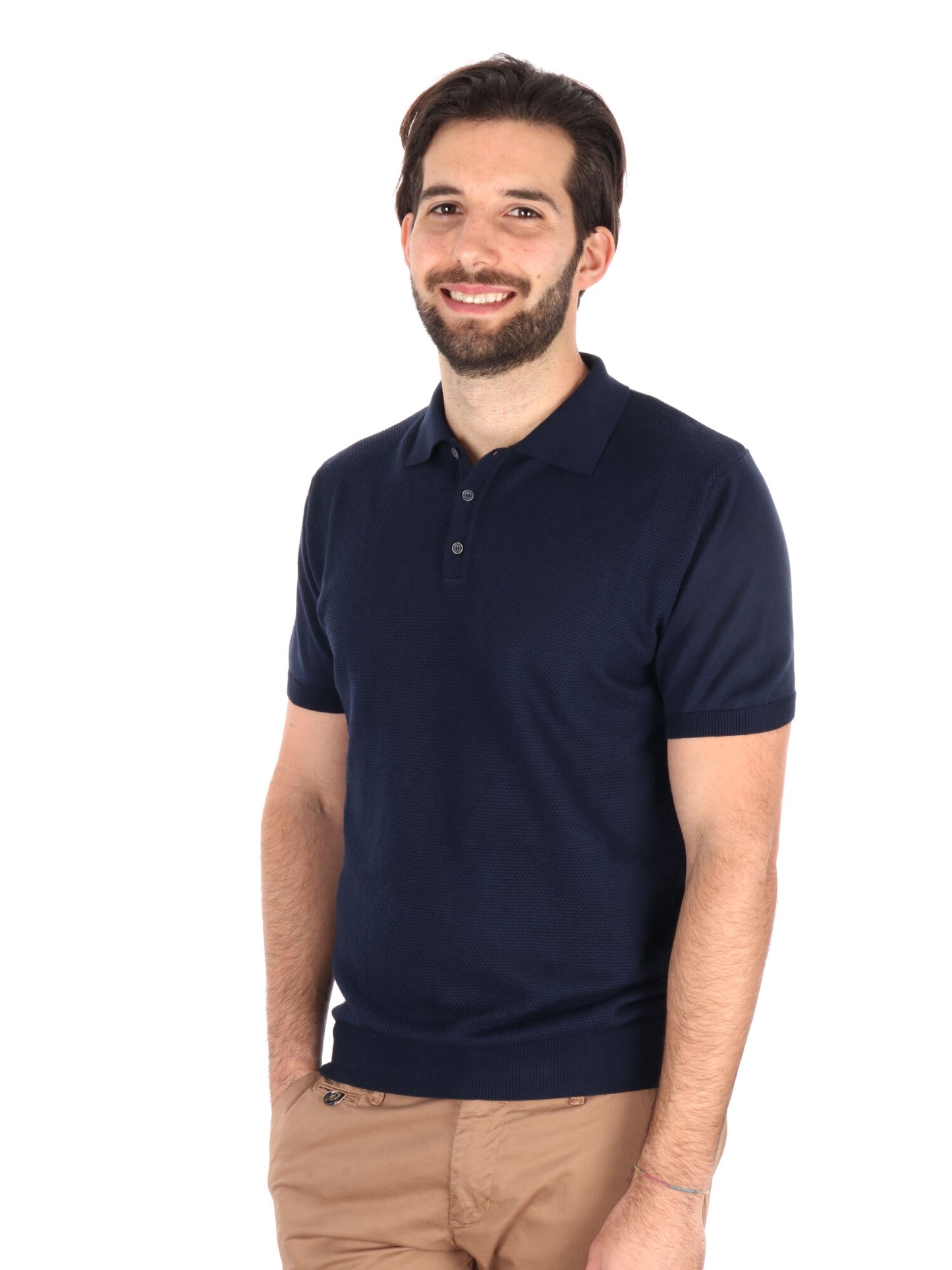 Polo in cotone FB Bindi K228 da uomo blu con collo italiano