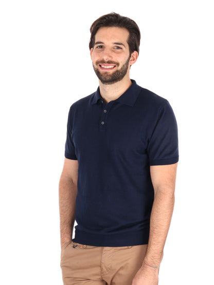 Polo in cotone FB Bindi K228 da uomo blu con collo italiano