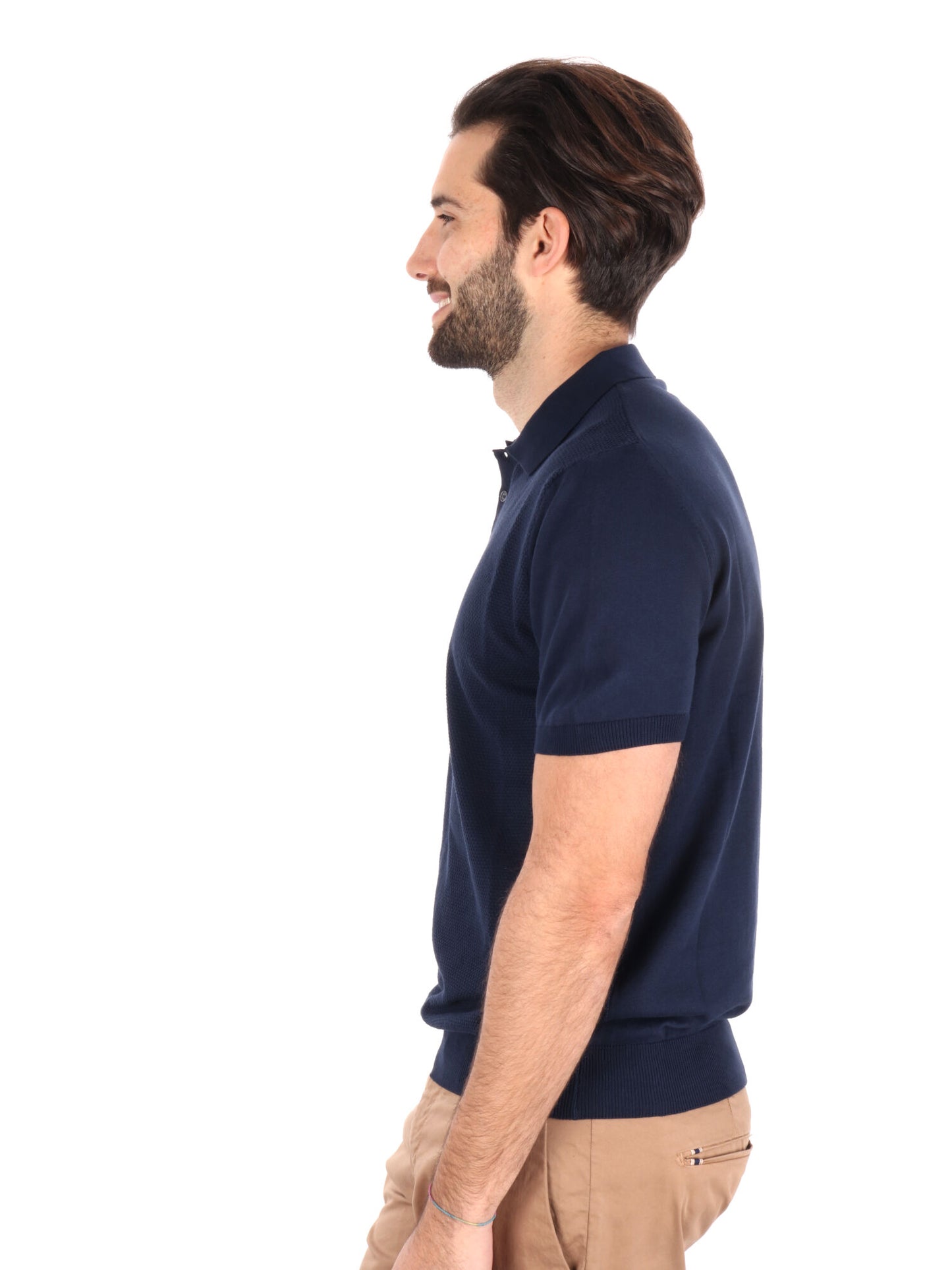 Polo in cotone FB Bindi K228 da uomo blu con collo italiano