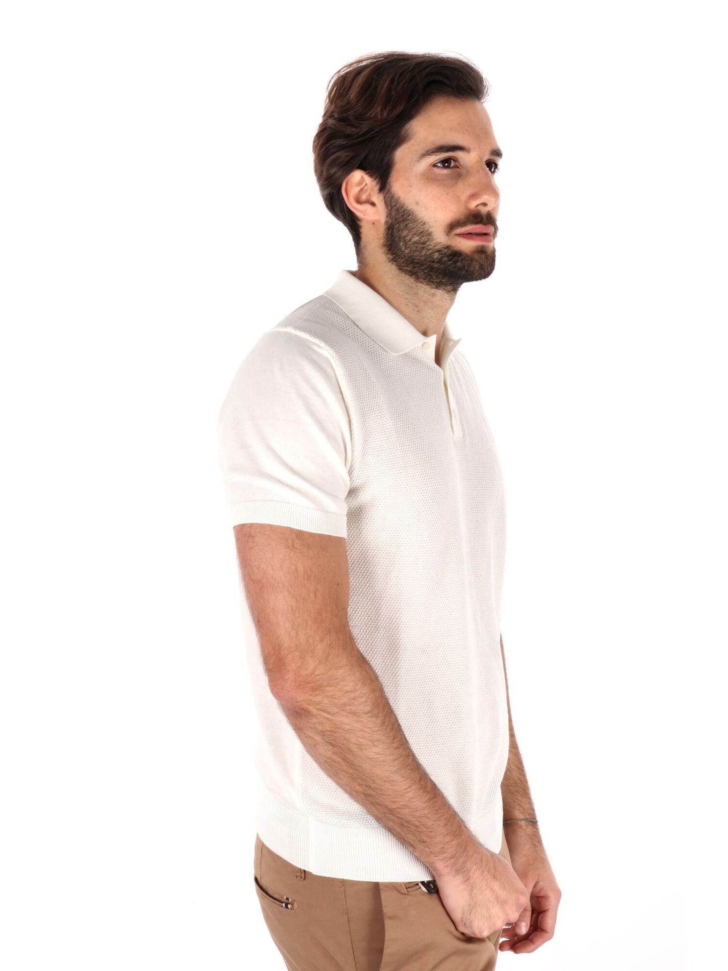 Polo da uomo FB Bindi K652 in cotone bianca con collo italiano