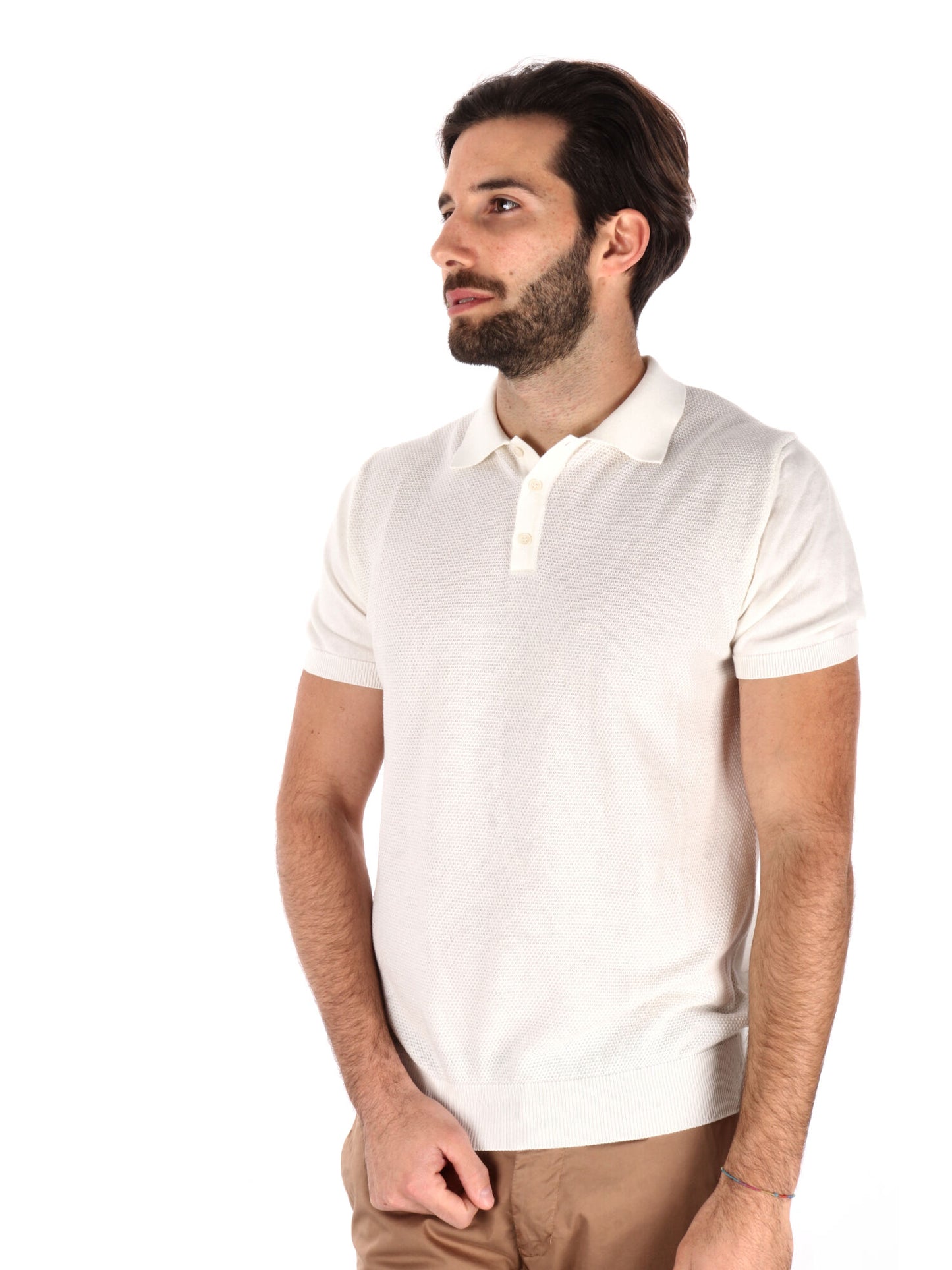 Polo da uomo FB Bindi K652 in cotone bianca con collo italiano