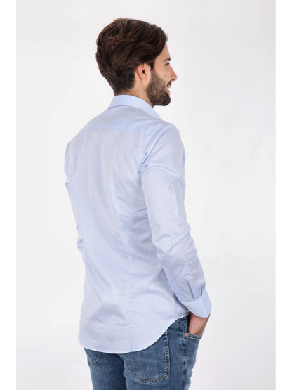 Camicia azzurra da uomo FB in puro cotone per cerimonia primavera-estate