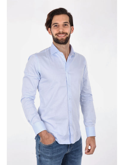 Camicia azzurra da uomo FB in puro cotone per cerimonia primavera-estate