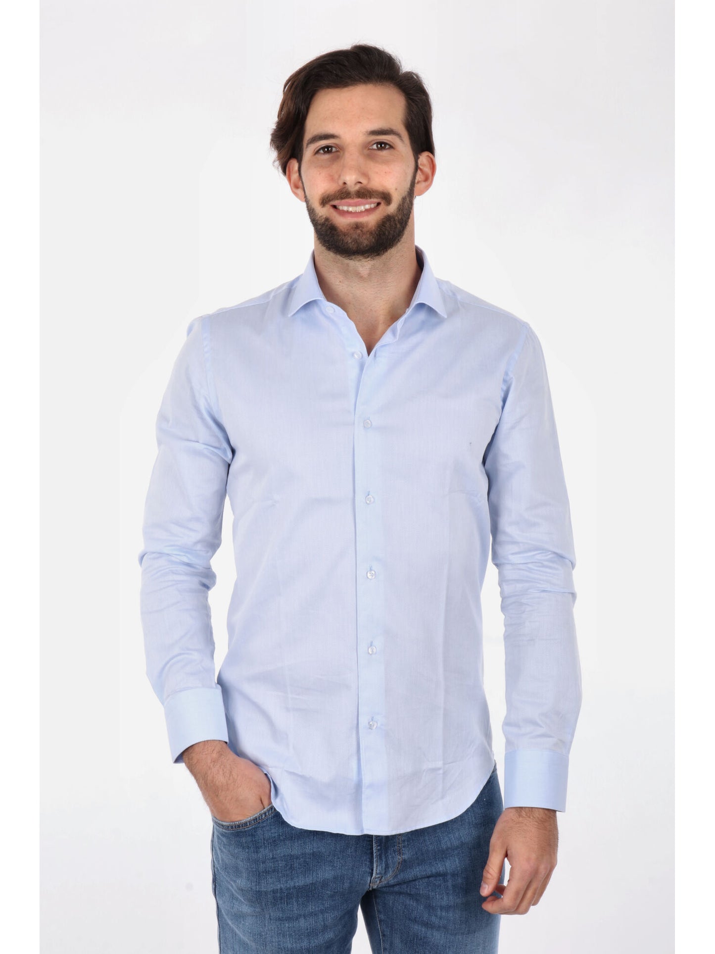 Camicia azzurra da uomo FB in puro cotone per cerimonia primavera-estate