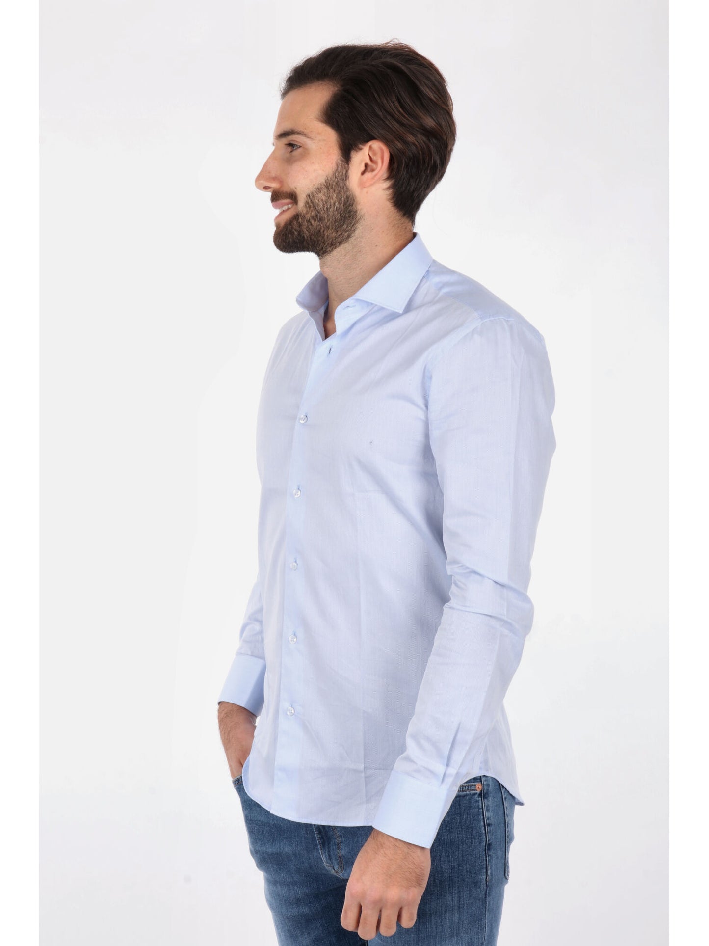 Camicia azzurra da uomo FB in puro cotone per cerimonia primavera-estate