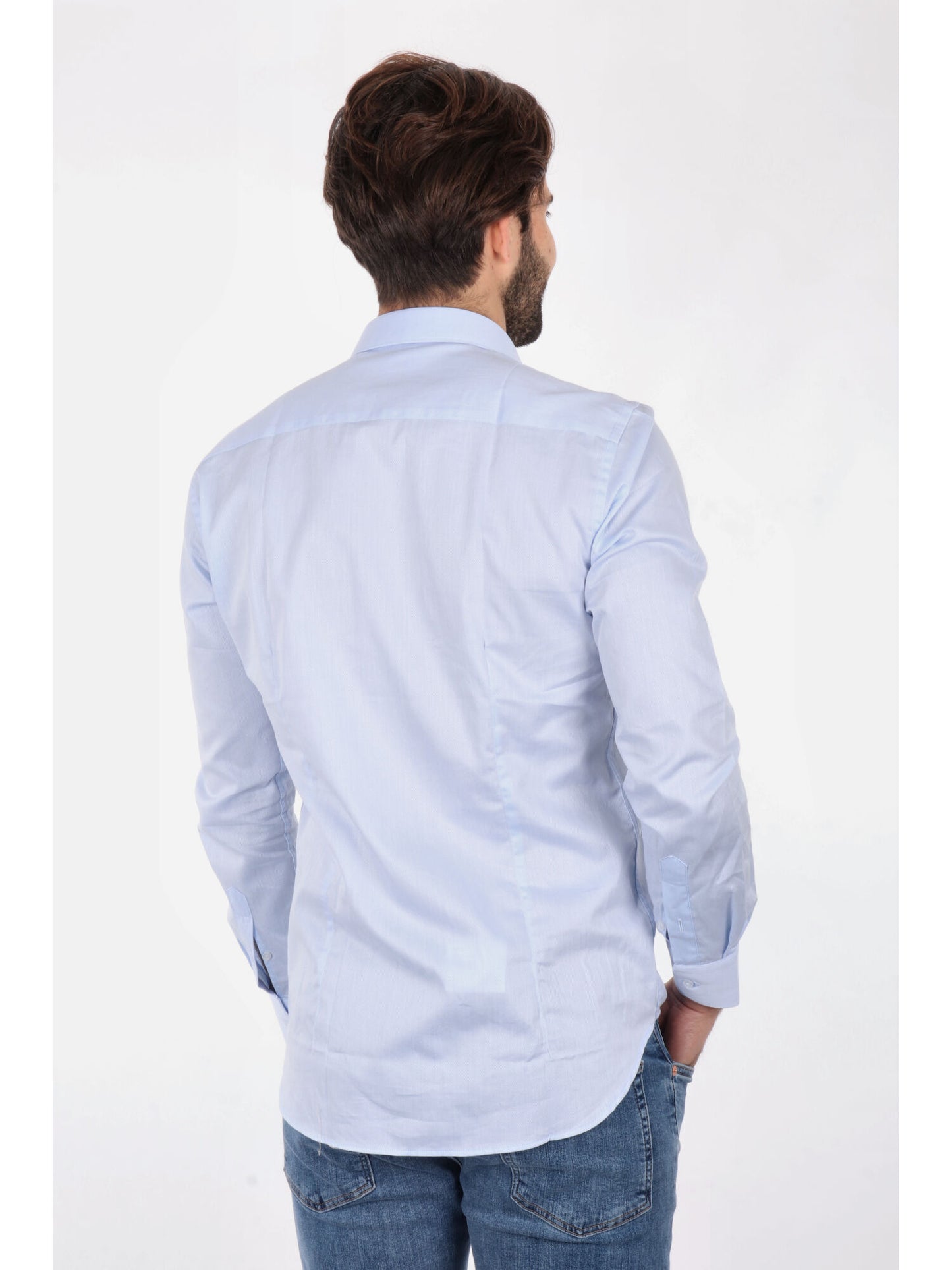 Camicia azzurra da uomo FB in puro cotone per cerimonia primavera-estate