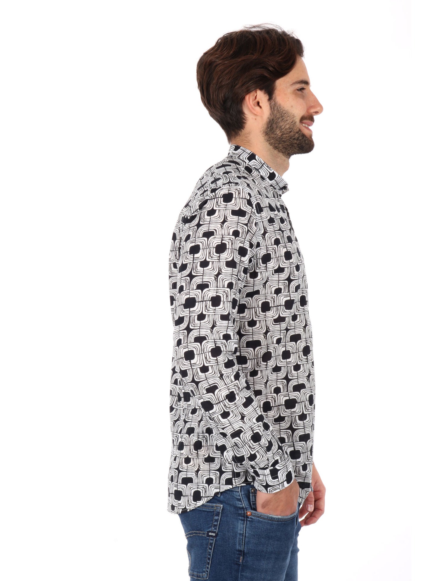 CAMICIA COLLETTO COREANO FB UOMO BIANCO-NERO