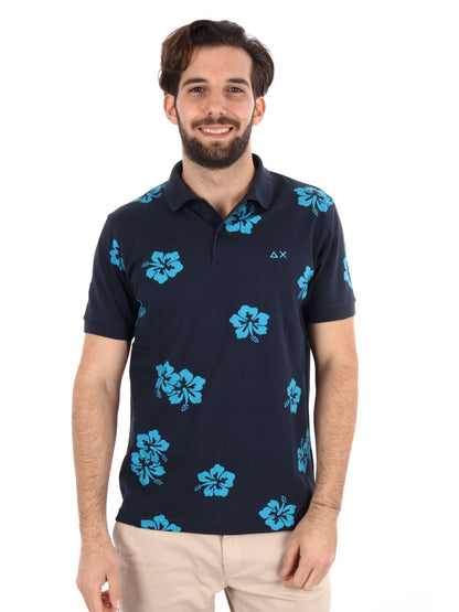 POLO STAMPA ALL-OVER SUN68 UOMO BLU