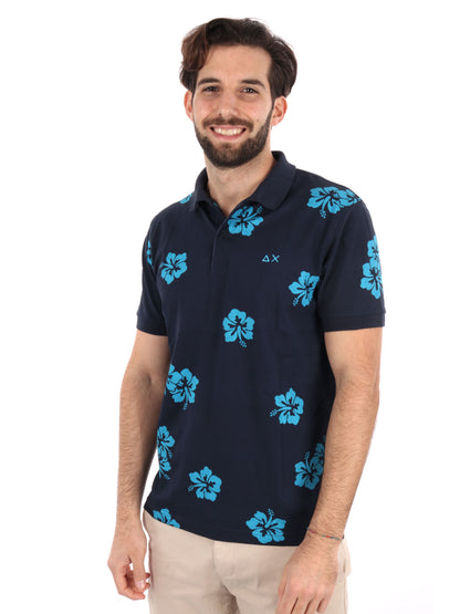 POLO STAMPA ALL-OVER SUN68 UOMO BLU