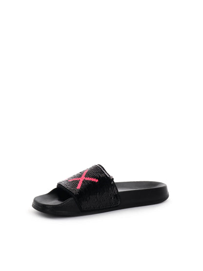 CIABATTA SLIPPERS PAILLETTES SUN68 DONNA NERO FUXIA