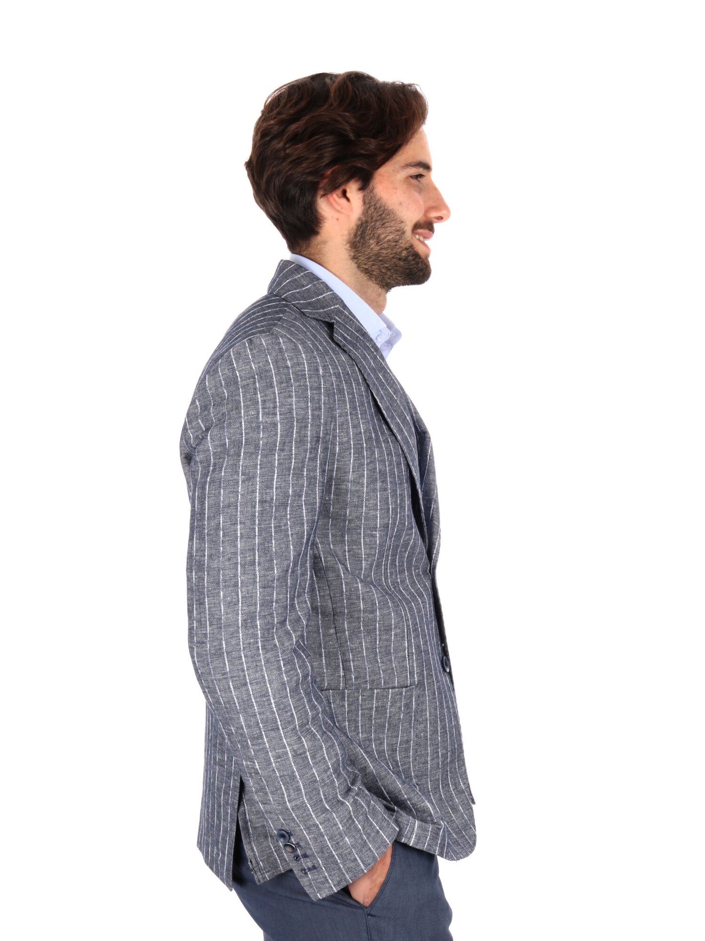 GIACCA MONOPETTO FB UOMO GESSATO BLU