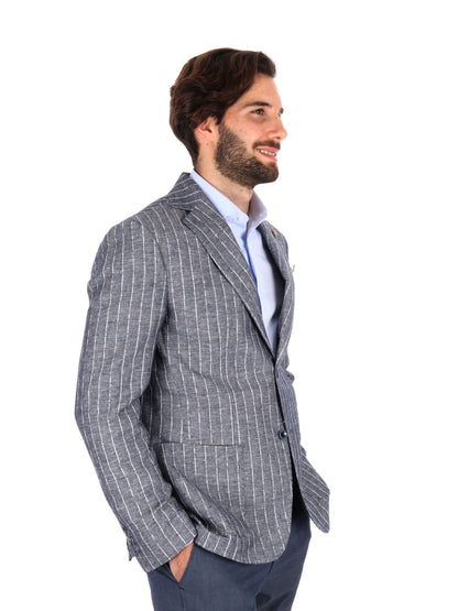 GIACCA MONOPETTO FB UOMO GESSATO BLU
