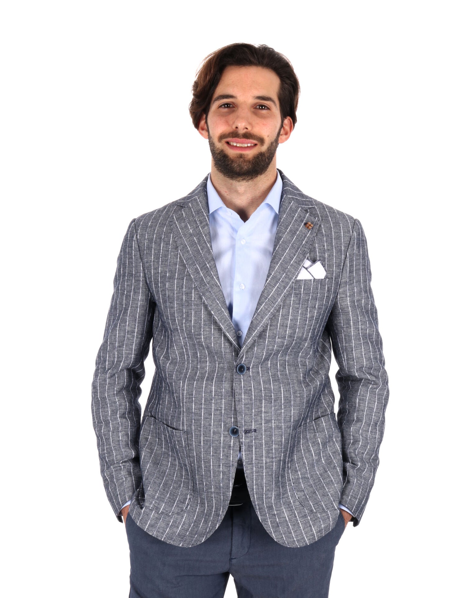 GIACCA MONOPETTO FB UOMO GESSATO BLU