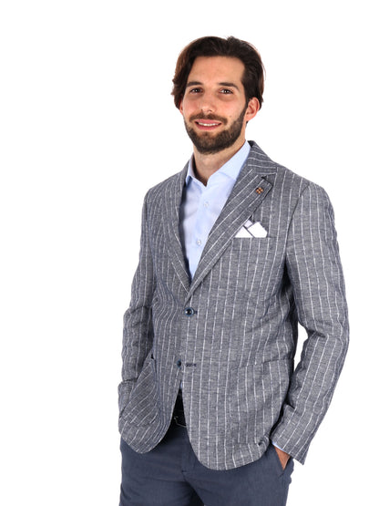 GIACCA MONOPETTO FB UOMO GESSATO BLU