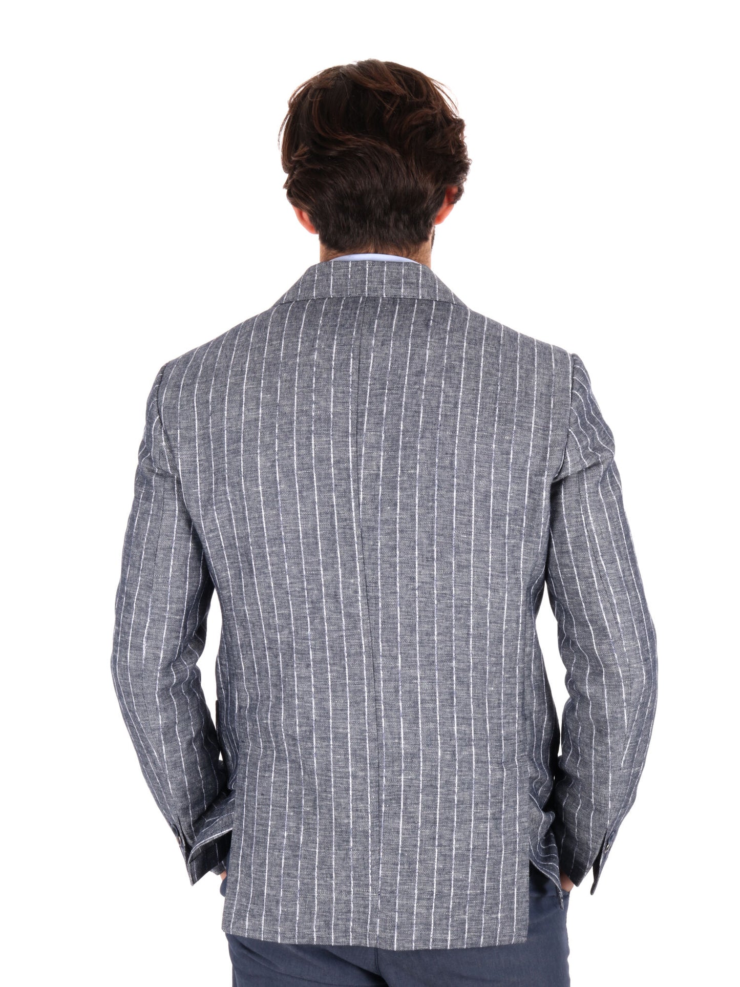 GIACCA MONOPETTO FB UOMO GESSATO BLU