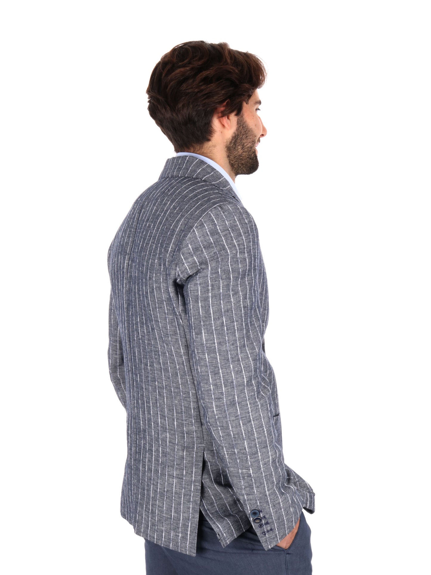 GIACCA MONOPETTO FB UOMO GESSATO BLU