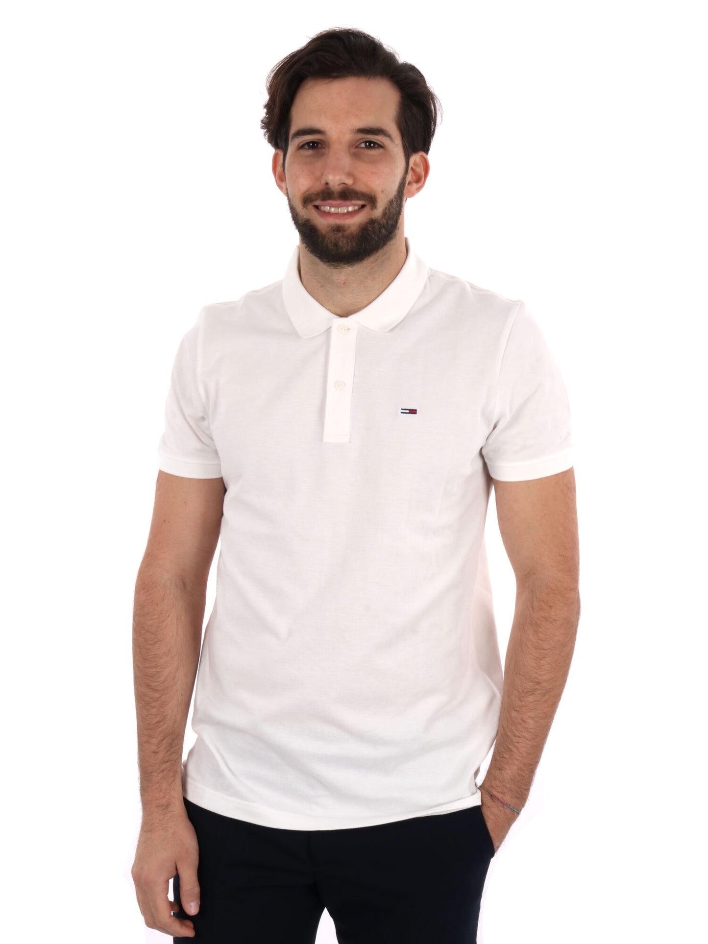 POLO SLIM PLACKET TOMMY JEANS UOMOBIANCO