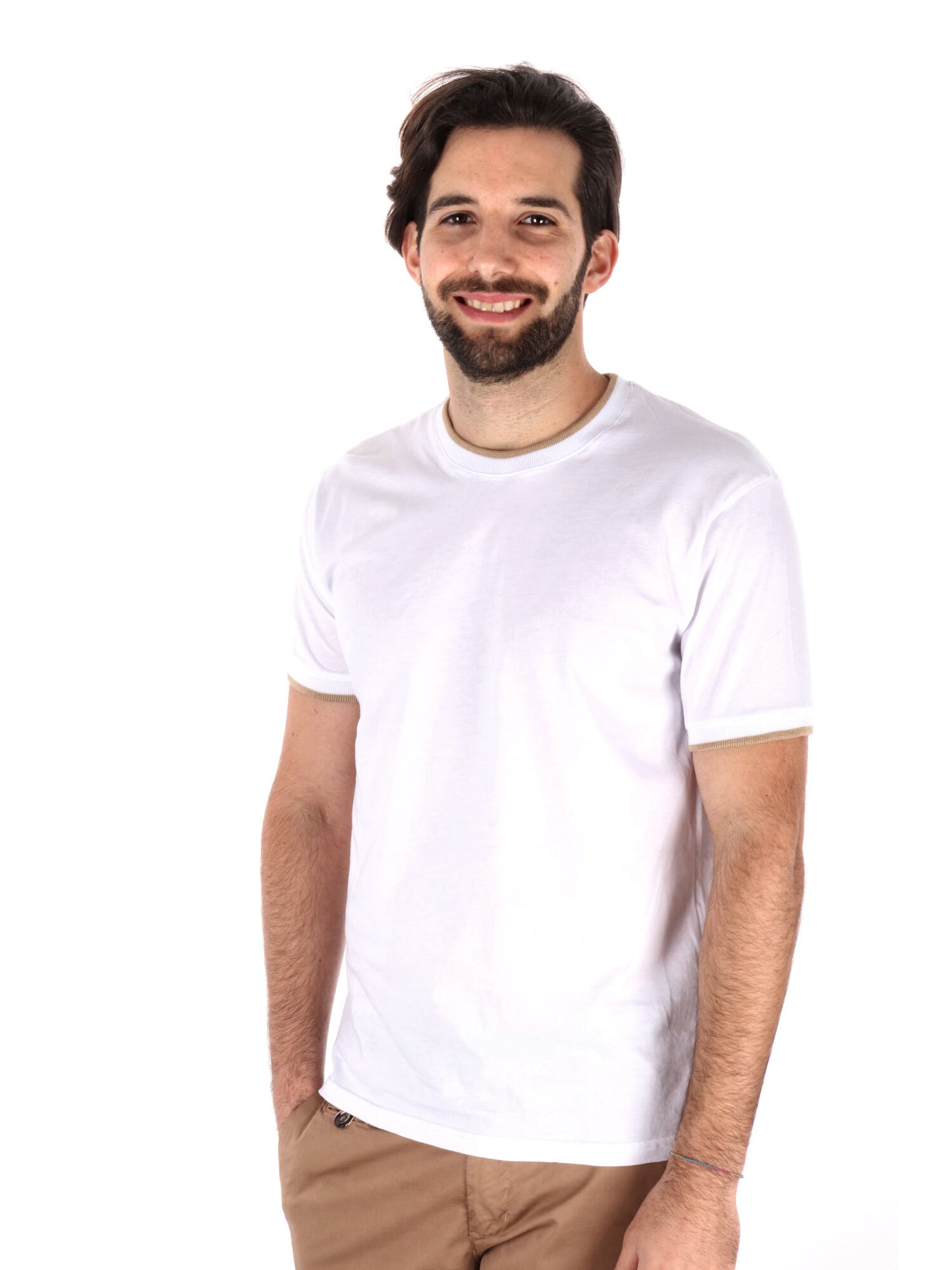 T-SHIRT PROFILI A CONTRASTO FB UOMO BIANCO BEIGE