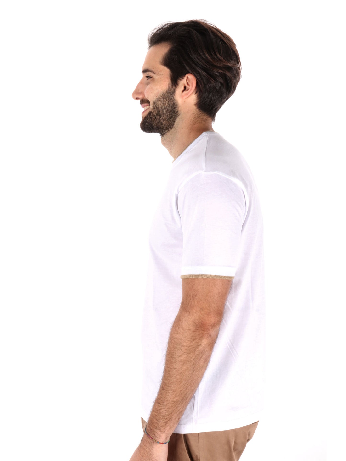T-SHIRT PROFILI A CONTRASTO FB UOMO BIANCO BEIGE