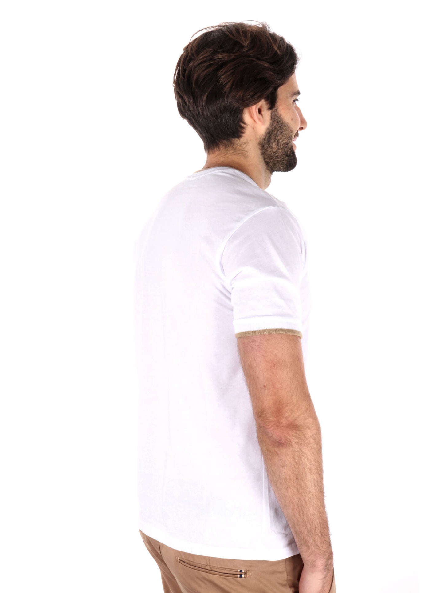 T-SHIRT PROFILI A CONTRASTO FB UOMO BIANCO BEIGE