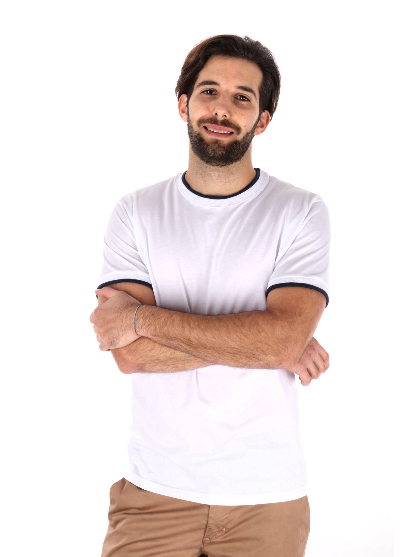 T-SHIRT PROFILI A CONTRASTO FB UOMO BIANCO-BLU