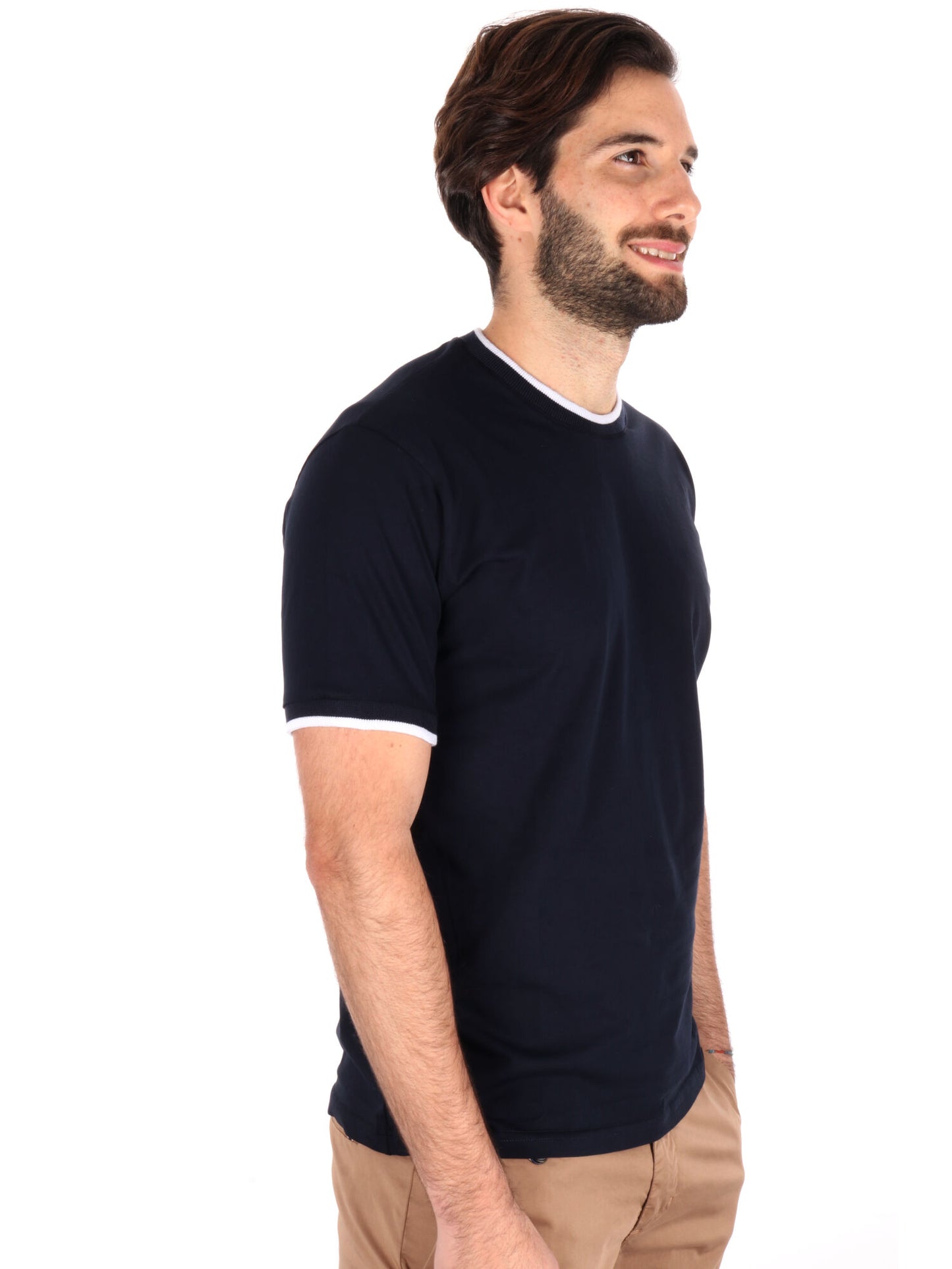T-SHIRT PROFILI A CONTRASTO FB UOMO BLU-BIANCO