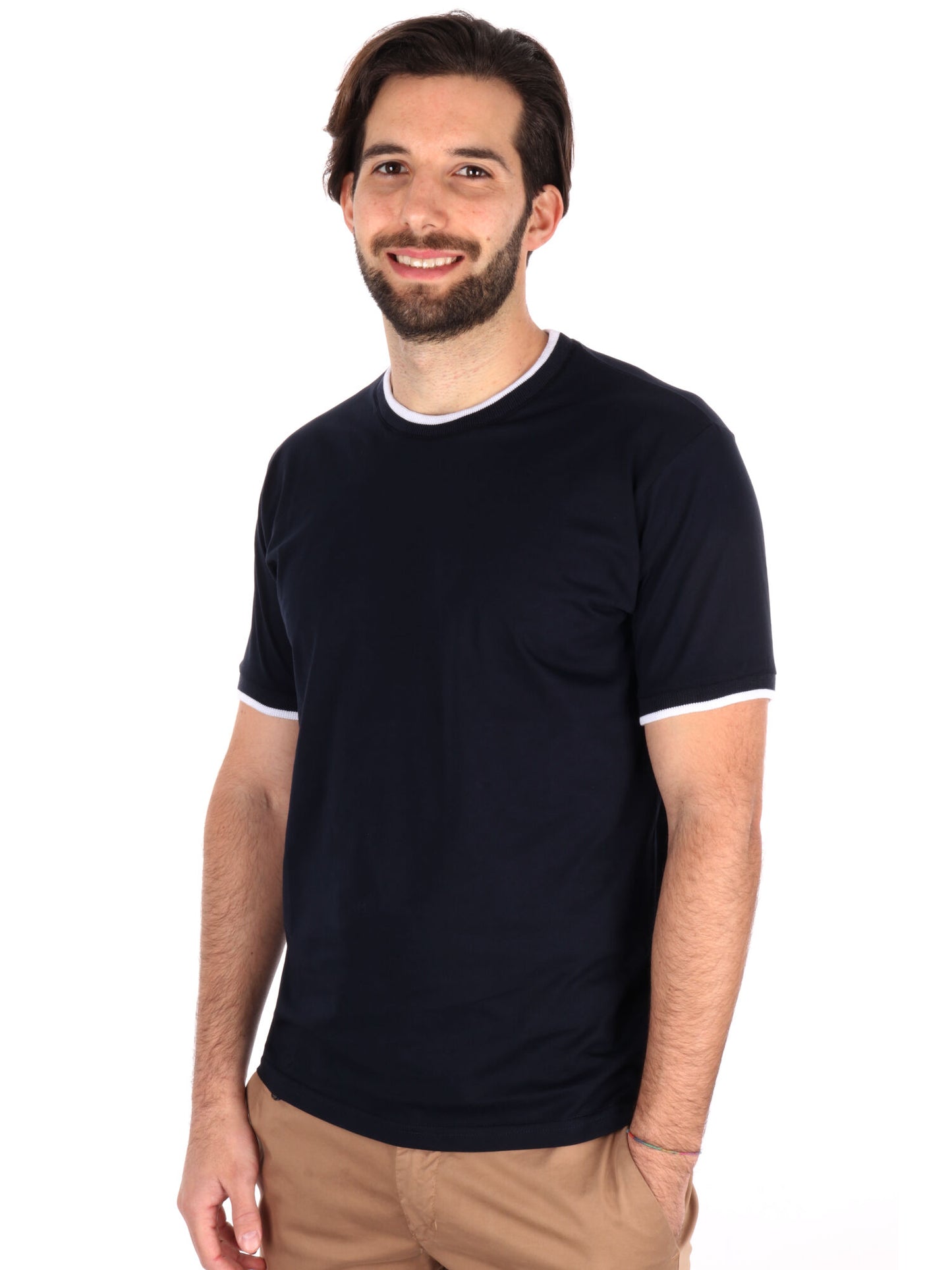 T-SHIRT PROFILI A CONTRASTO FB UOMO BLU-BIANCO