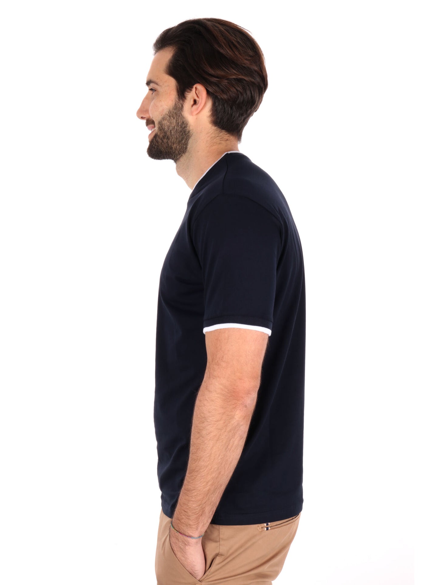 T-SHIRT PROFILI A CONTRASTO FB UOMO BLU-BIANCO