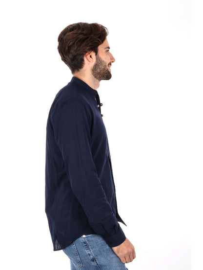Camicia Fiaccola Corea blu in cotone da uomo elegante