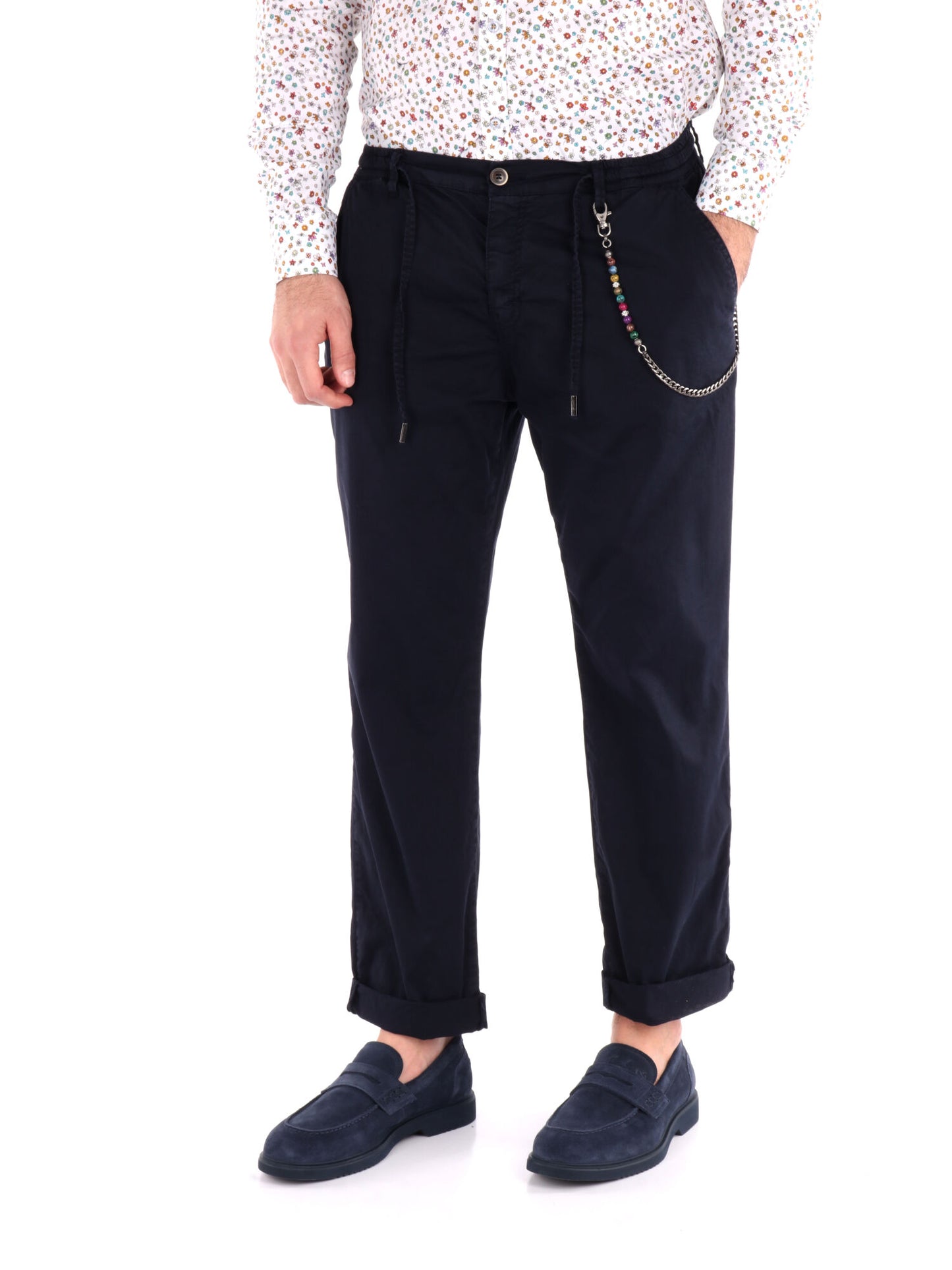 Pantaloni classici da uomo in lycra blu FB per un comfort quotidiano
