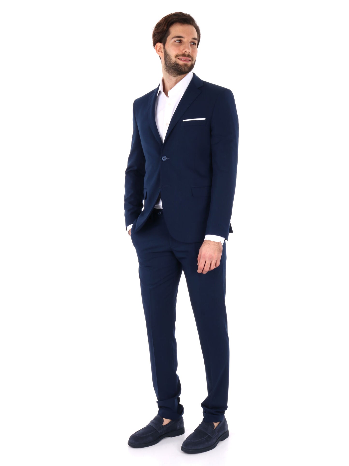 Abito monopetto FB da uomo blu con rever classico elegante