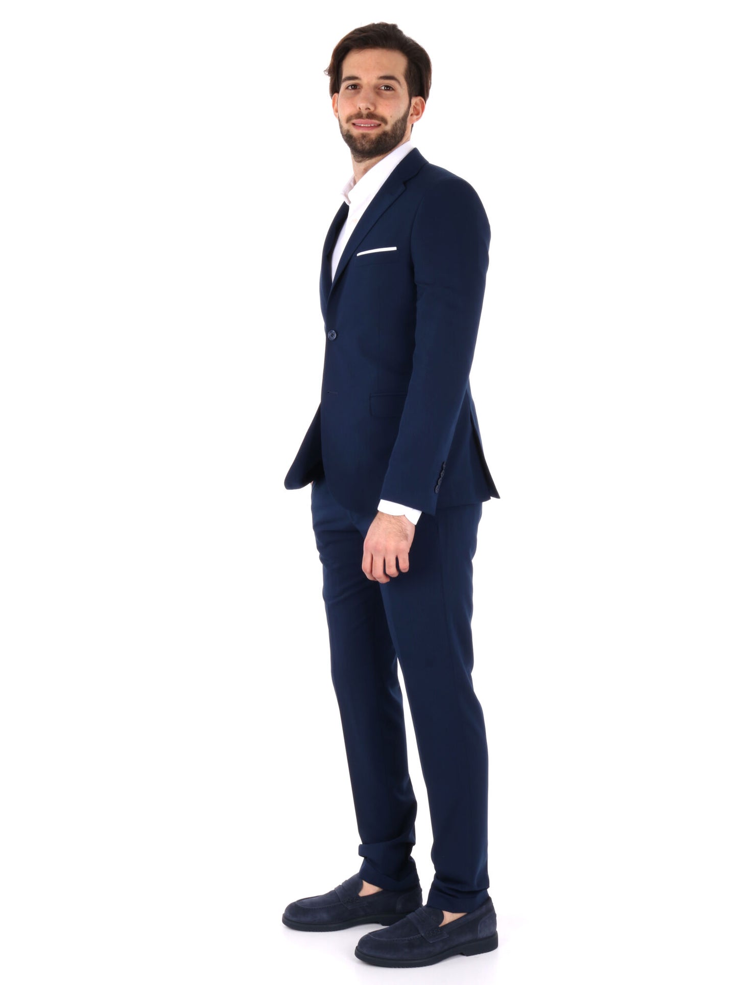 Abito monopetto FB da uomo blu con rever classico elegante