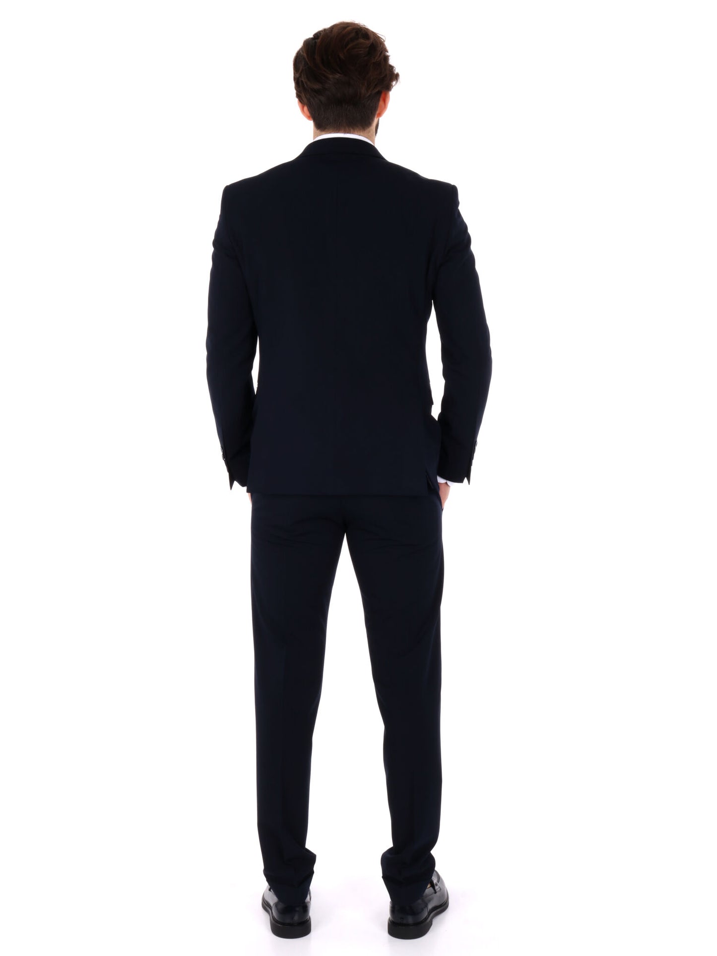 Abito monopetto FB da uomo blu con vestibilità slim e rever classico