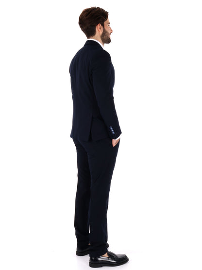 Abito monopetto FB da uomo blu con vestibilità slim e rever classico