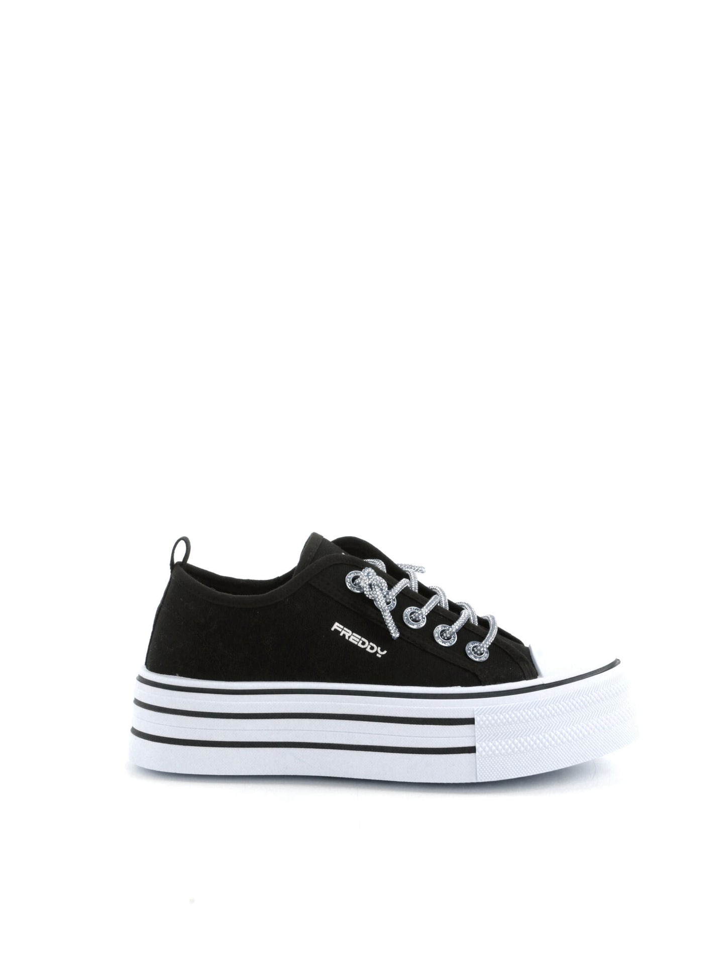 Sneakers platform Freddy in tessuto nero da donna con dettagli brillanti