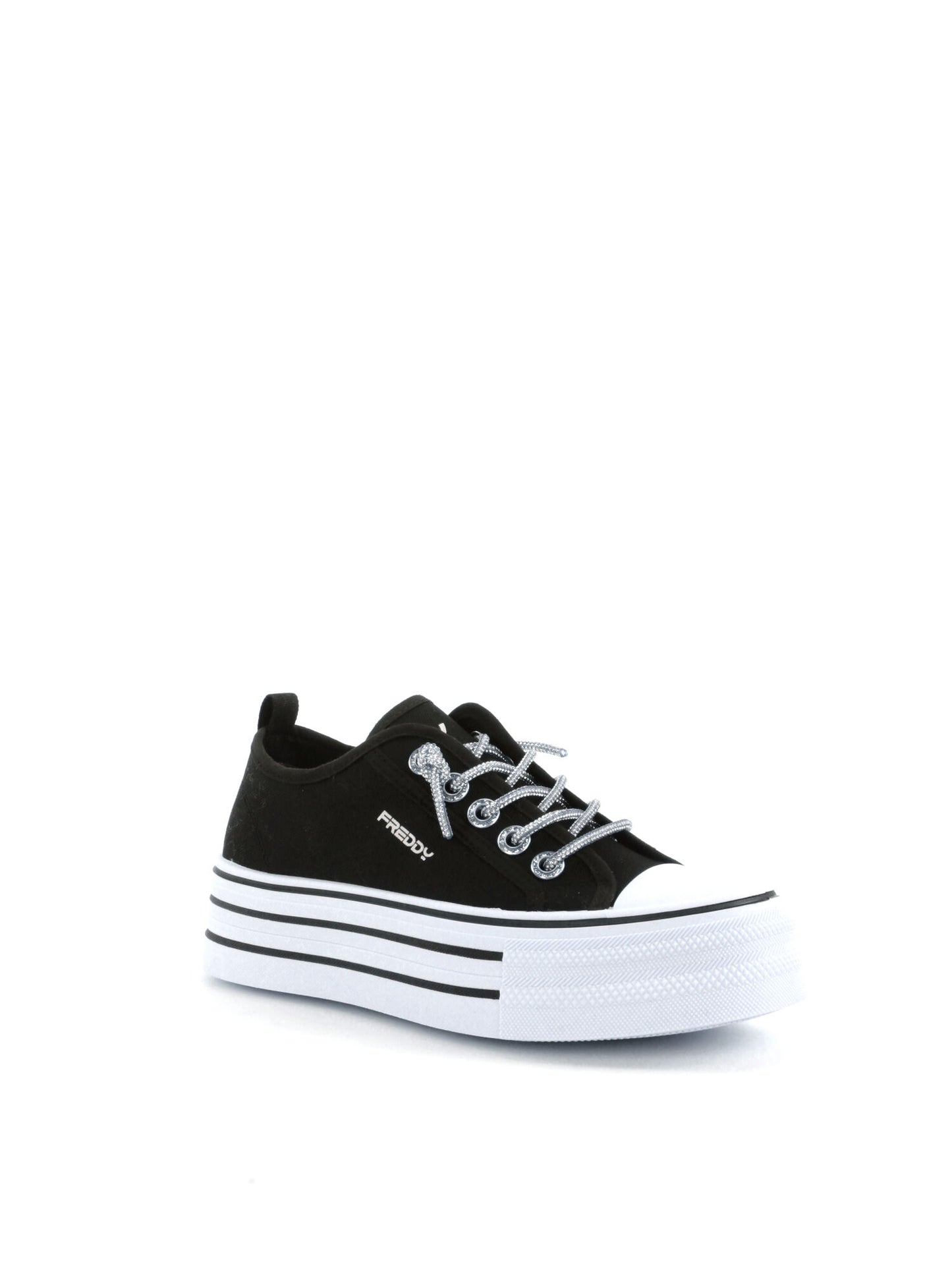 Sneakers platform Freddy in tessuto nero da donna con dettagli brillanti