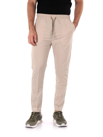 Pantalone casual da uomo Gianni Lupo beige con coulisse in vita