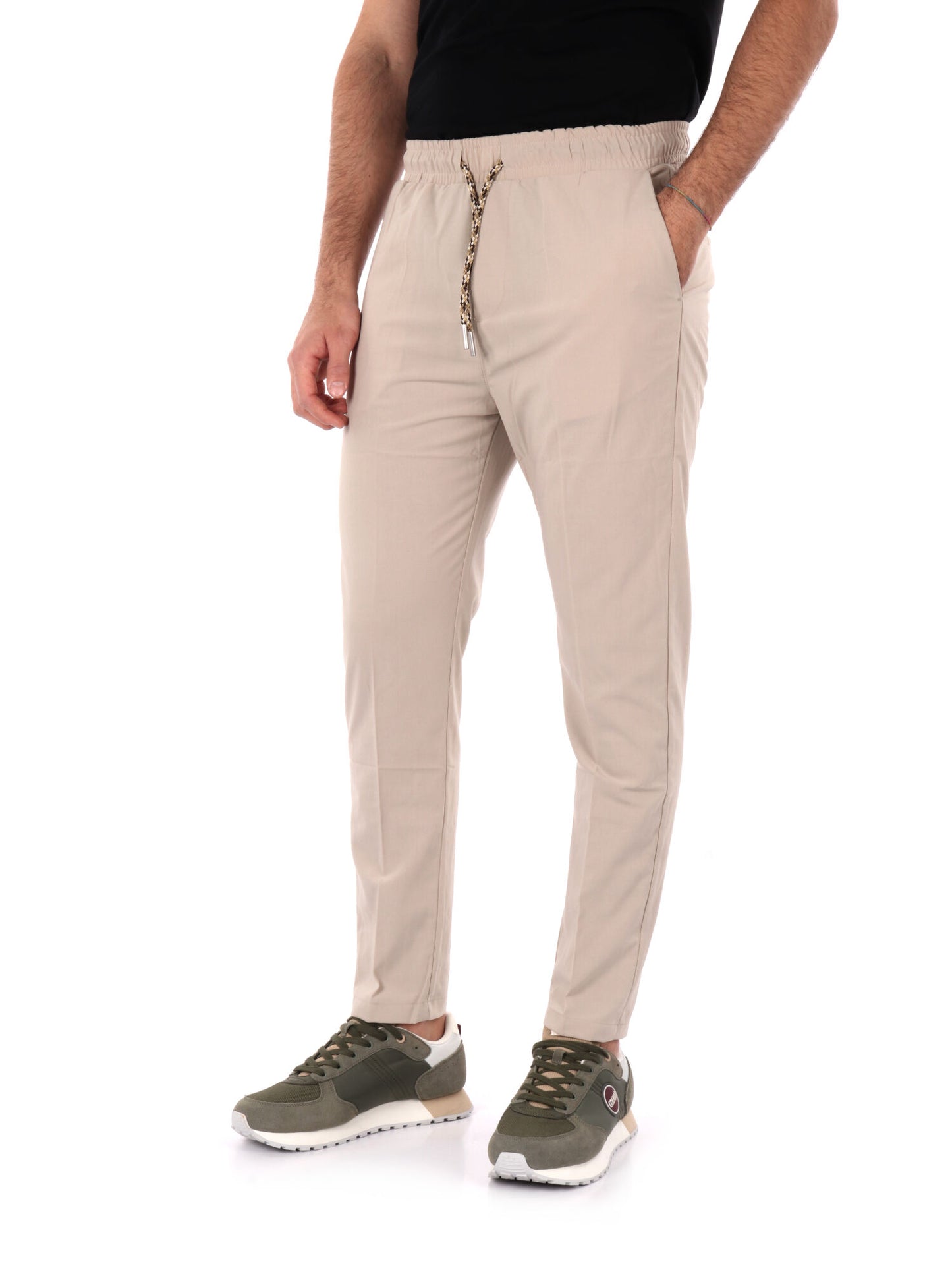 Pantalone casual da uomo Gianni Lupo beige con coulisse in vita