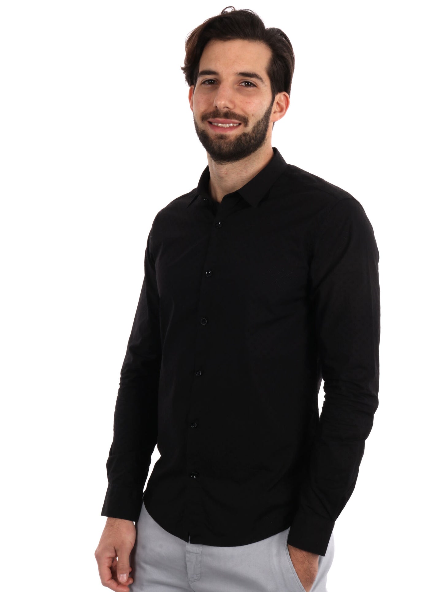 CAMICIA TRAFORATA GIANNI LUPO UOMO NERO