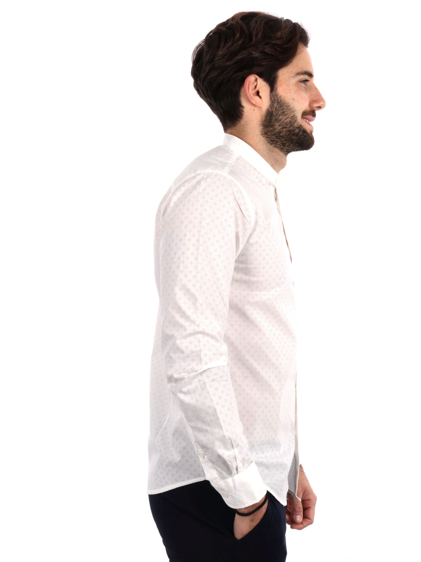 CAMICIA TRAFORATA COLLO COREANO GIANNI LUPO UOMO BIANCO