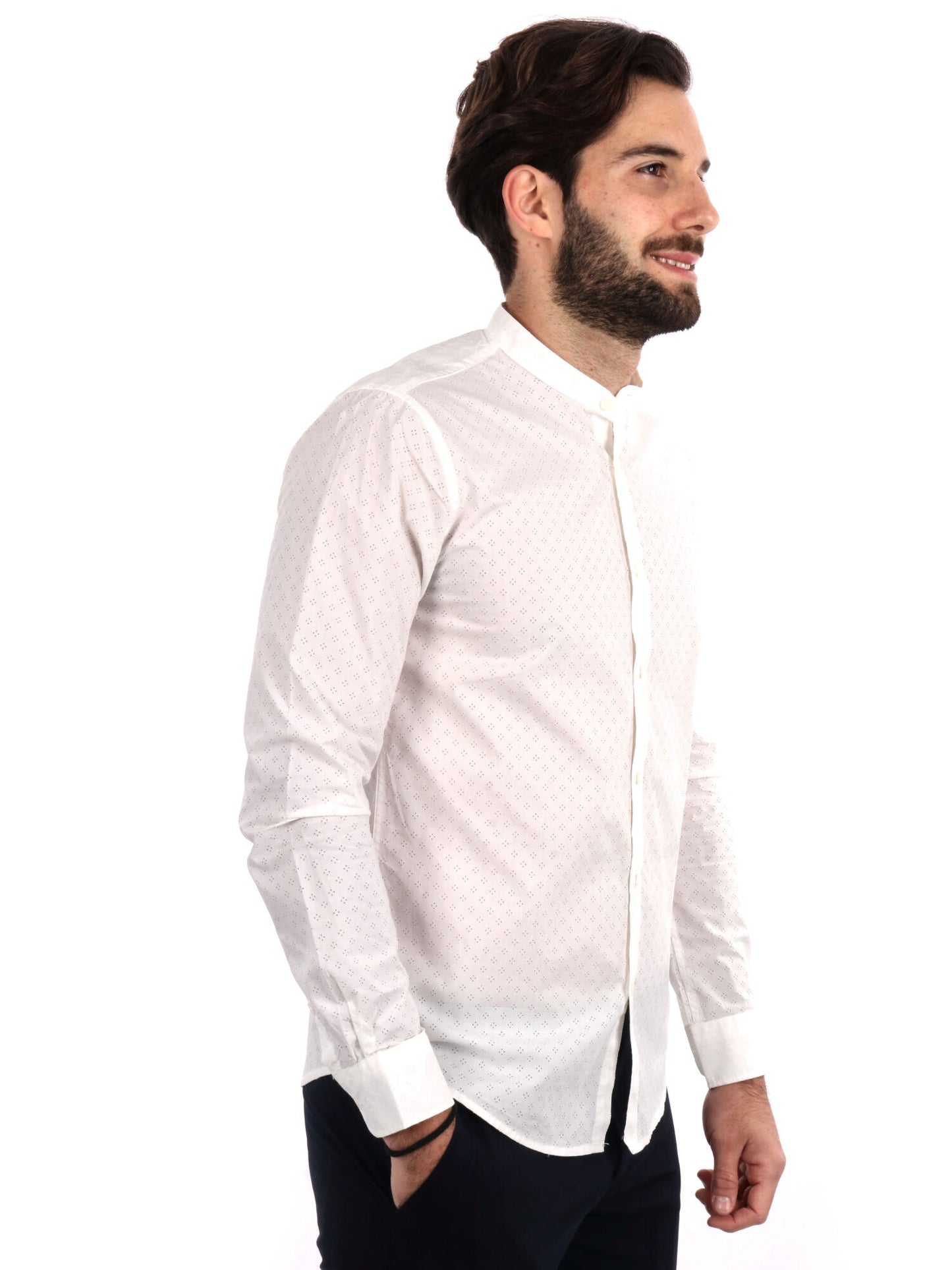 CAMICIA TRAFORATA COLLO COREANO GIANNI LUPO UOMO BIANCO