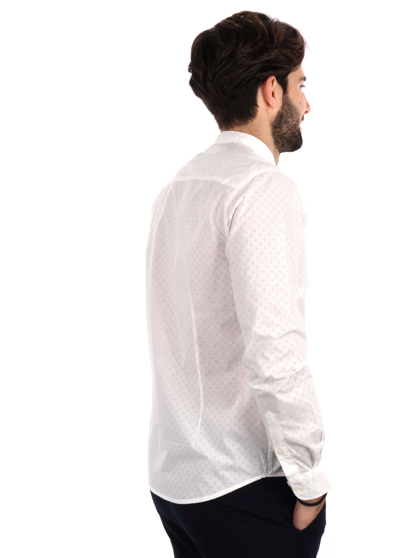 CAMICIA TRAFORATA COLLO COREANO GIANNI LUPO UOMO BIANCO