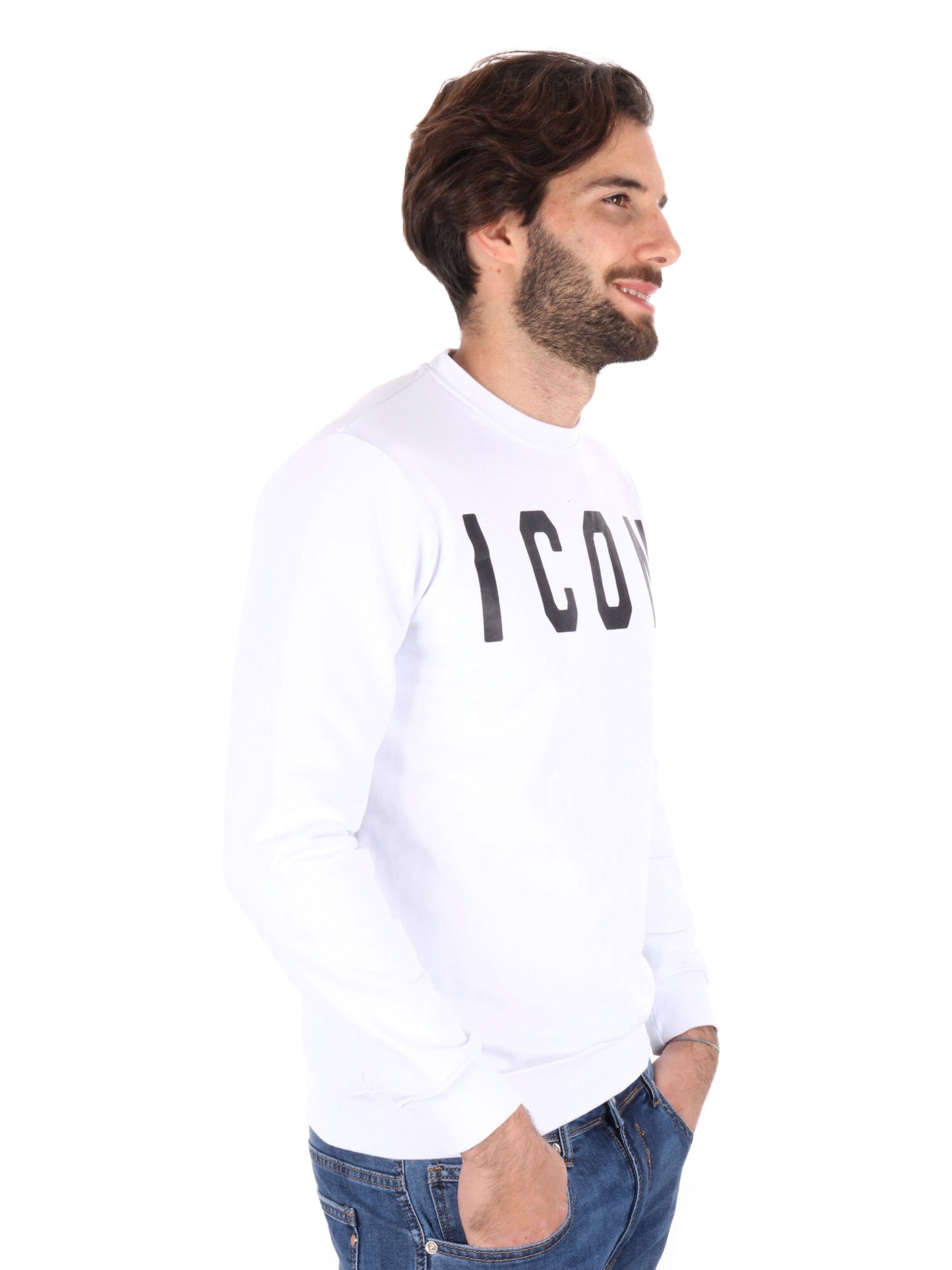 FELPA BASIC CON MAXI LOGO ICON UOMO BIANCO